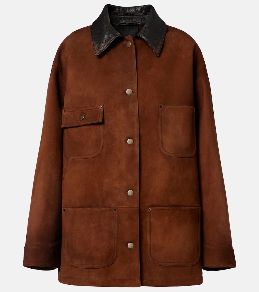 Prada Leather-trimmed suede field jacket