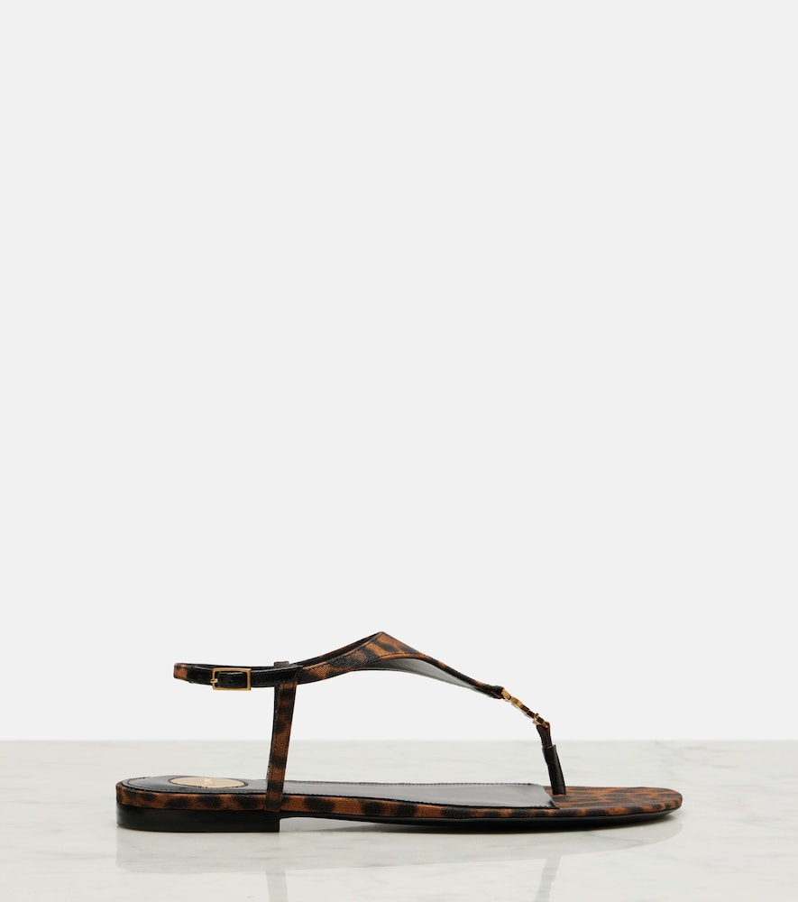  Saint Laurent Saint Laurent Cassandra Leopard-print Grosgrain Sandals 