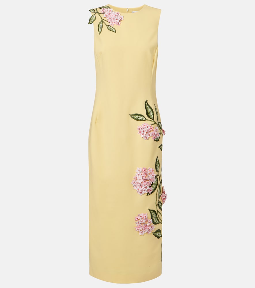 Oscar de la Renta Floral-appliqué wool-blend midi dress