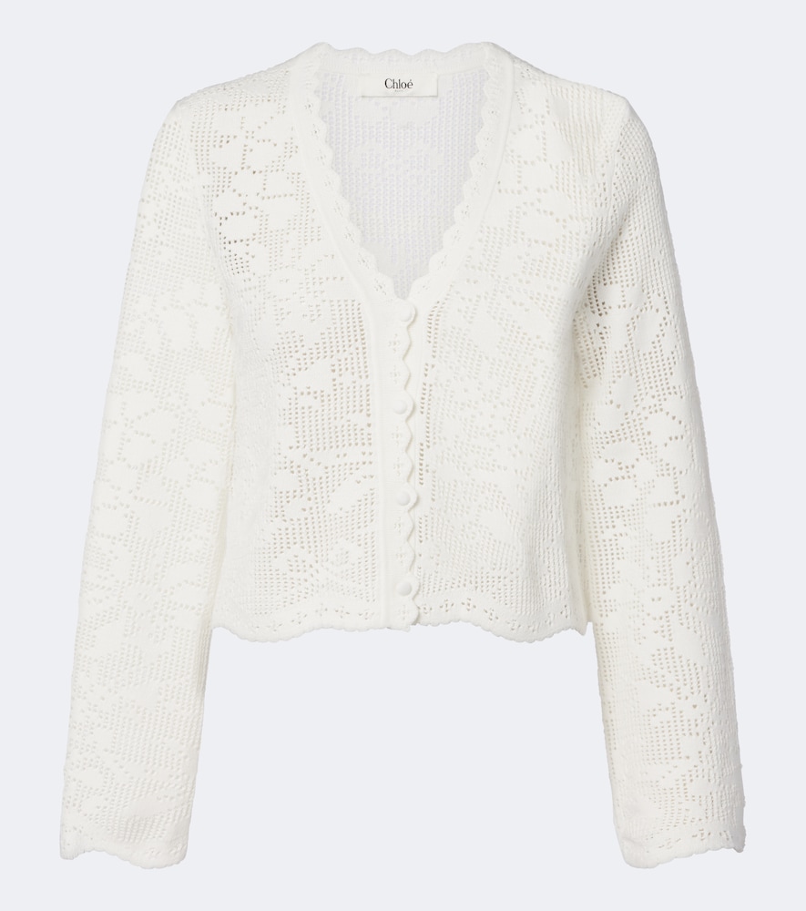Chloé Pointelle Scalloped Cotton Cardigan In White