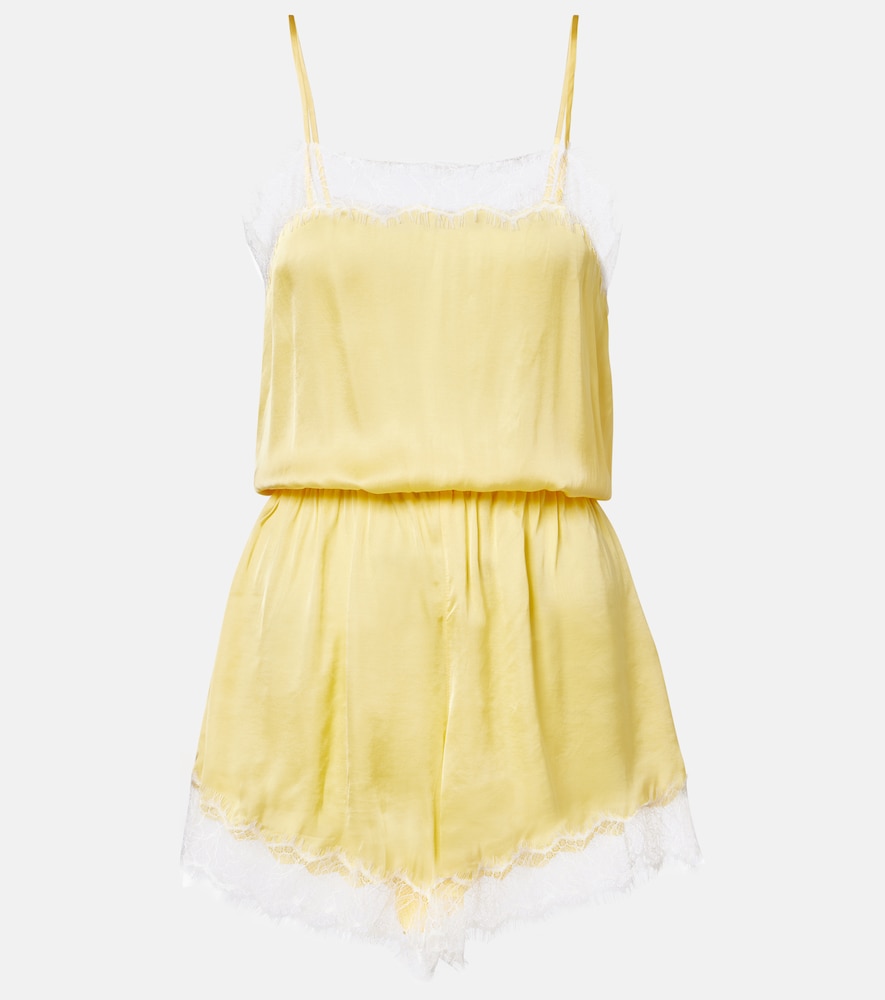 Poupette St Barth Silvia lace-trimmed satin romper