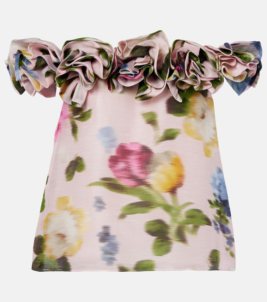 Carolina Herrera Floral off-shoulder linen and silk top