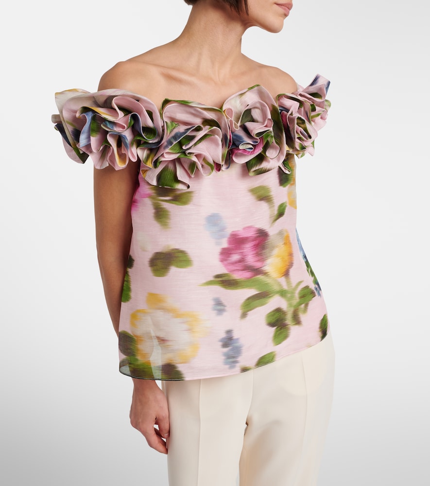 Carolina Herrera Floral off-shoulder linen and silk top