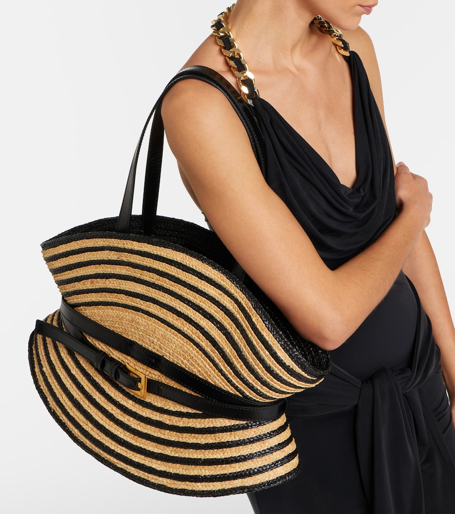 Balmain Raffia-effect striped shoulder bag