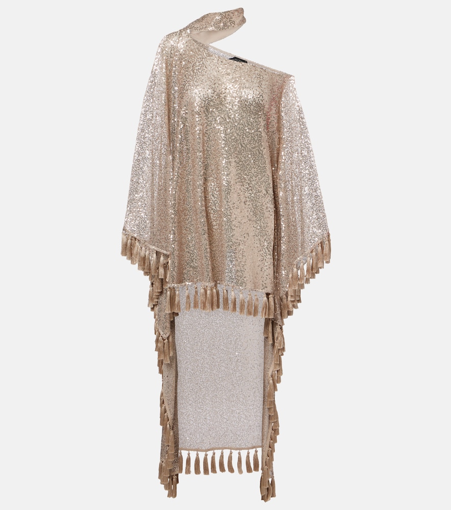 Taller Marmo Trebbia Asymmetric Sequined Mesh Kaftan In Brown