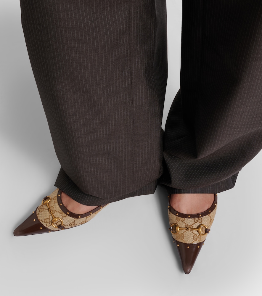 Gucci Savoy Horsebit leather-trimmed ballet flats