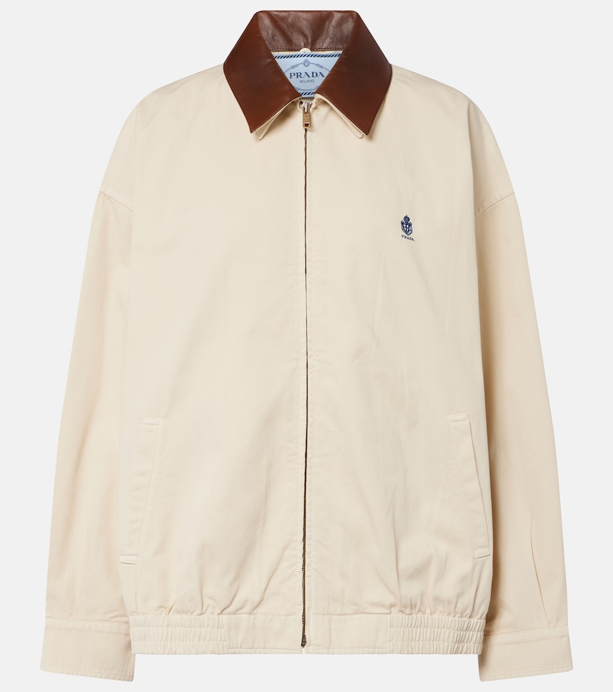 Oversize-Blouson aus Baumwoll-Gabardine mit Leder