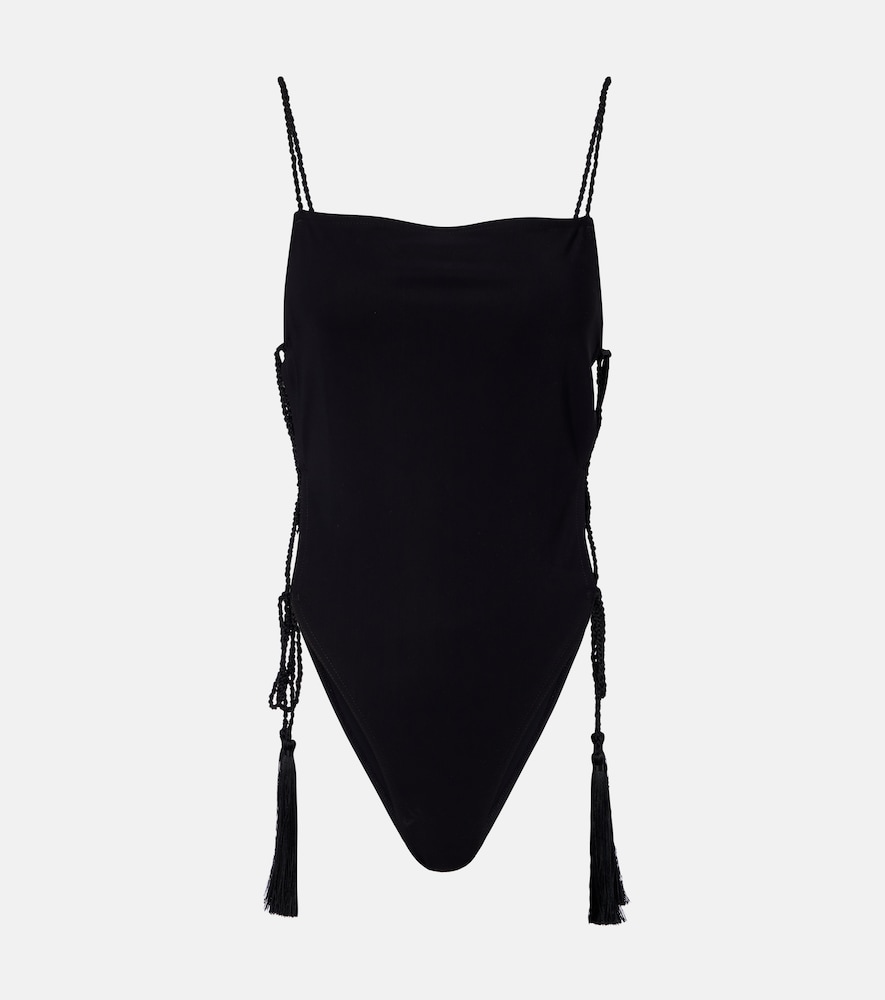 Alaïa Tassel Lace-up Swimsuit In Black