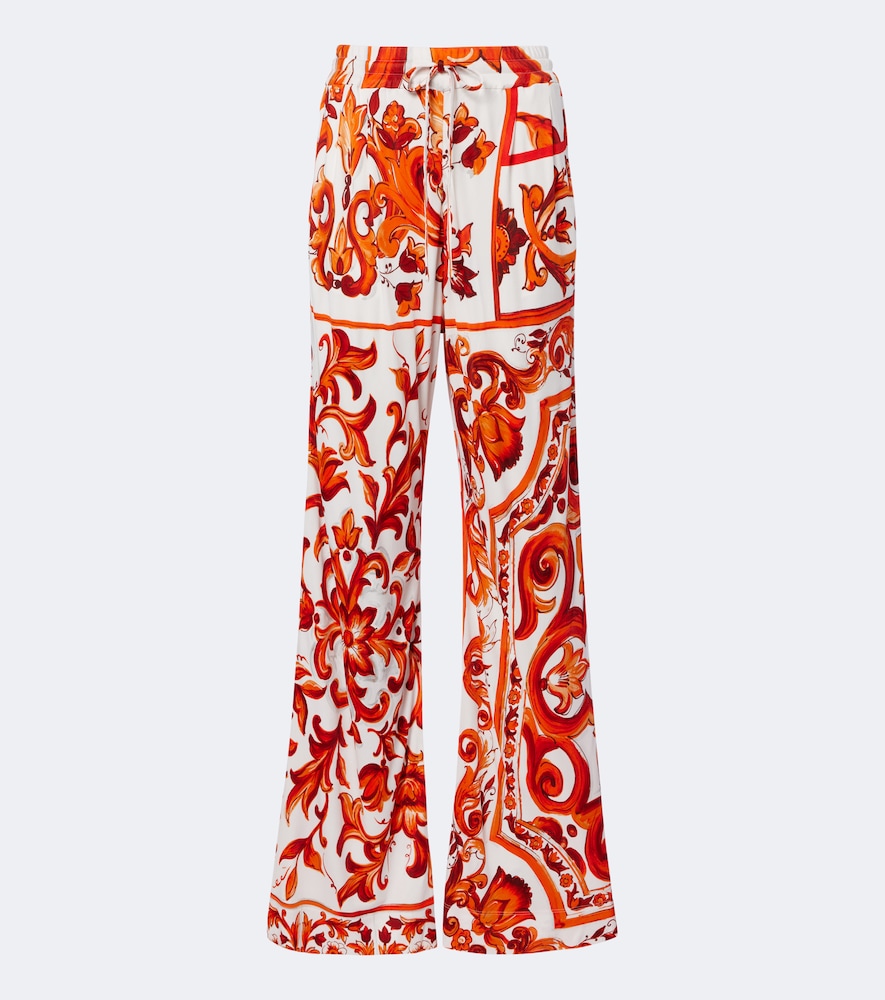 Dolce & Gabbana Majolica Wide-leg Pants In Multi