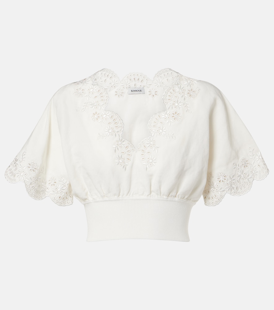 Simkhai Broderie anglaise linen-blend crop top