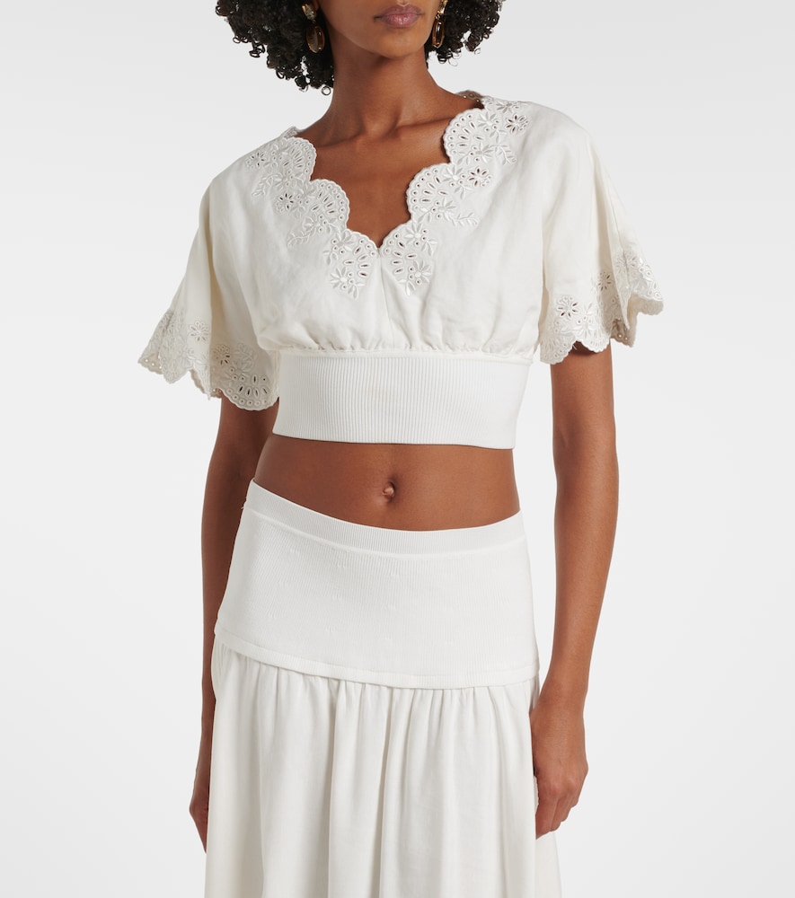  Simkhai Simkhai Broderie Anglaise Linen-blend Crop Top 