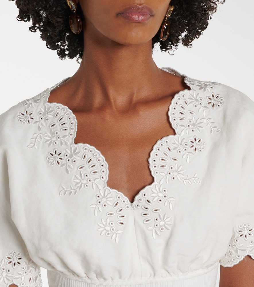  Simkhai Simkhai Broderie Anglaise Linen-blend Crop Top 