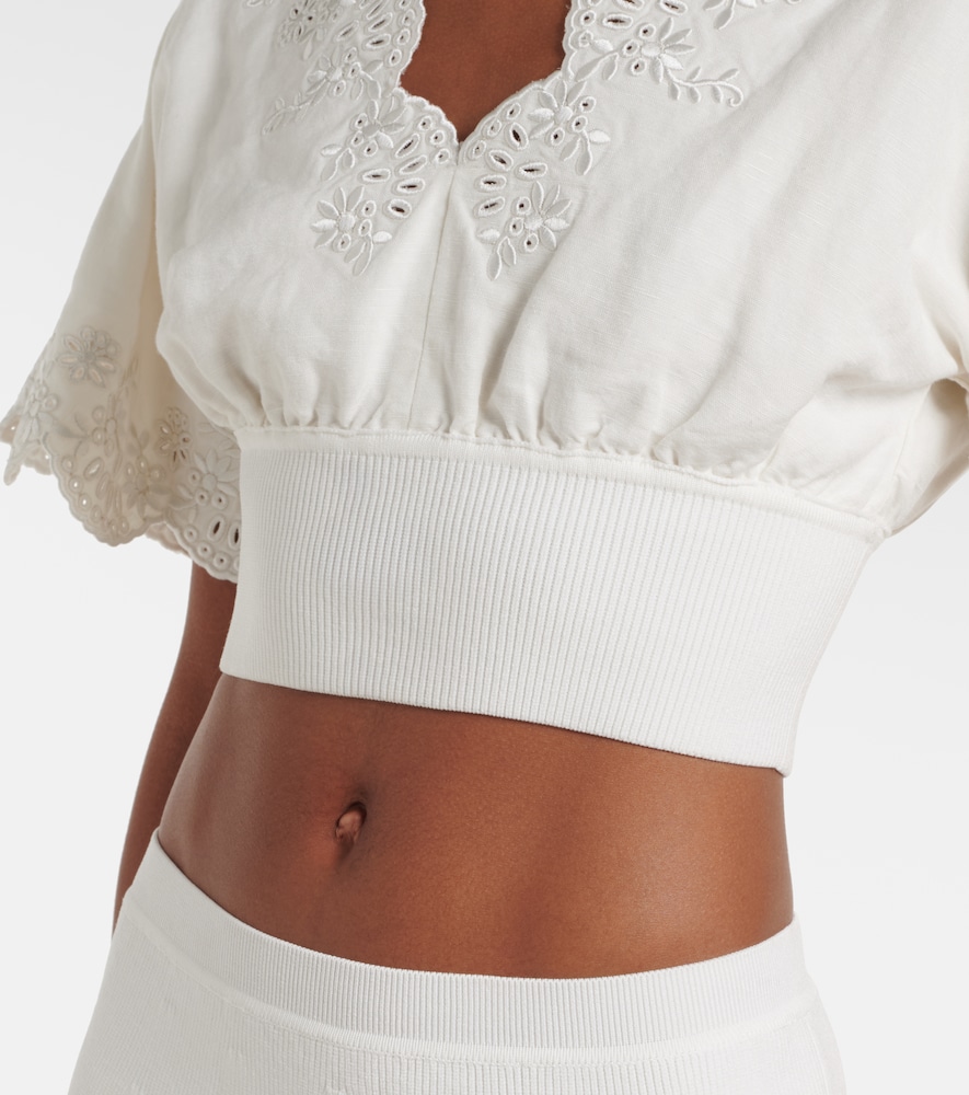 Broderie Anglaise Linen-Blend Crop Top