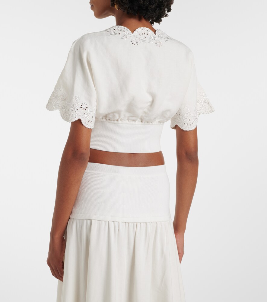Broderie Anglaise Linen-Blend Crop Top