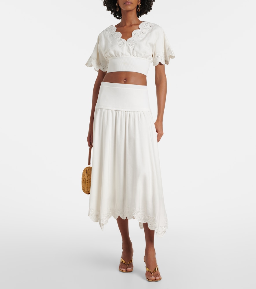 Broderie Anglaise Linen-Blend Crop Top