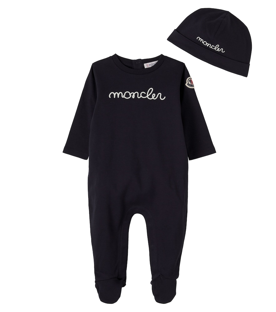 Moncler Enfant Blue Baby Cotton Beanie And Onesie Set - Mytheresa