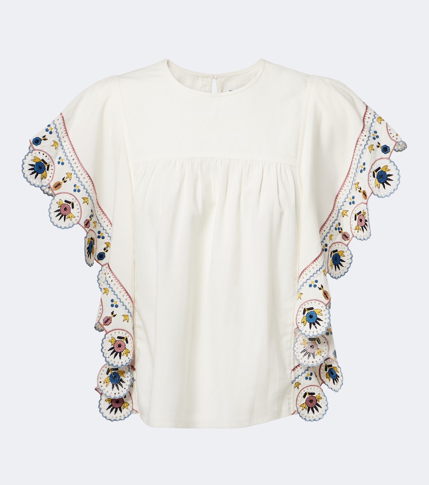 Isabel Marant Étoile Marlie Embroidered Ruffled Blouse In Weiss