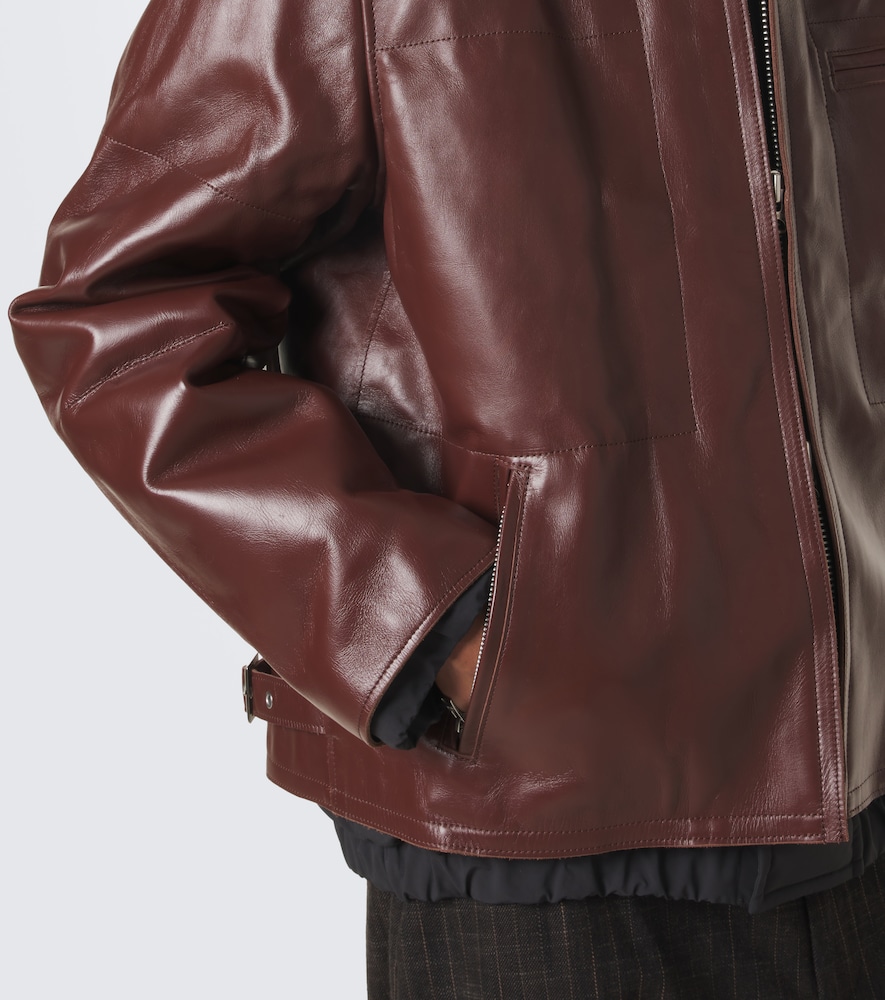 Layered Leather Down Jacket