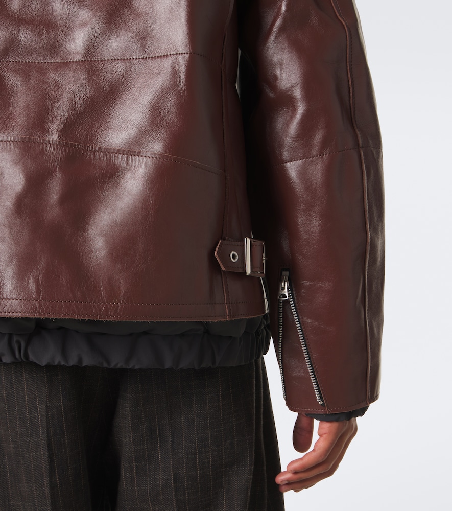 Layered Leather Down Jacket