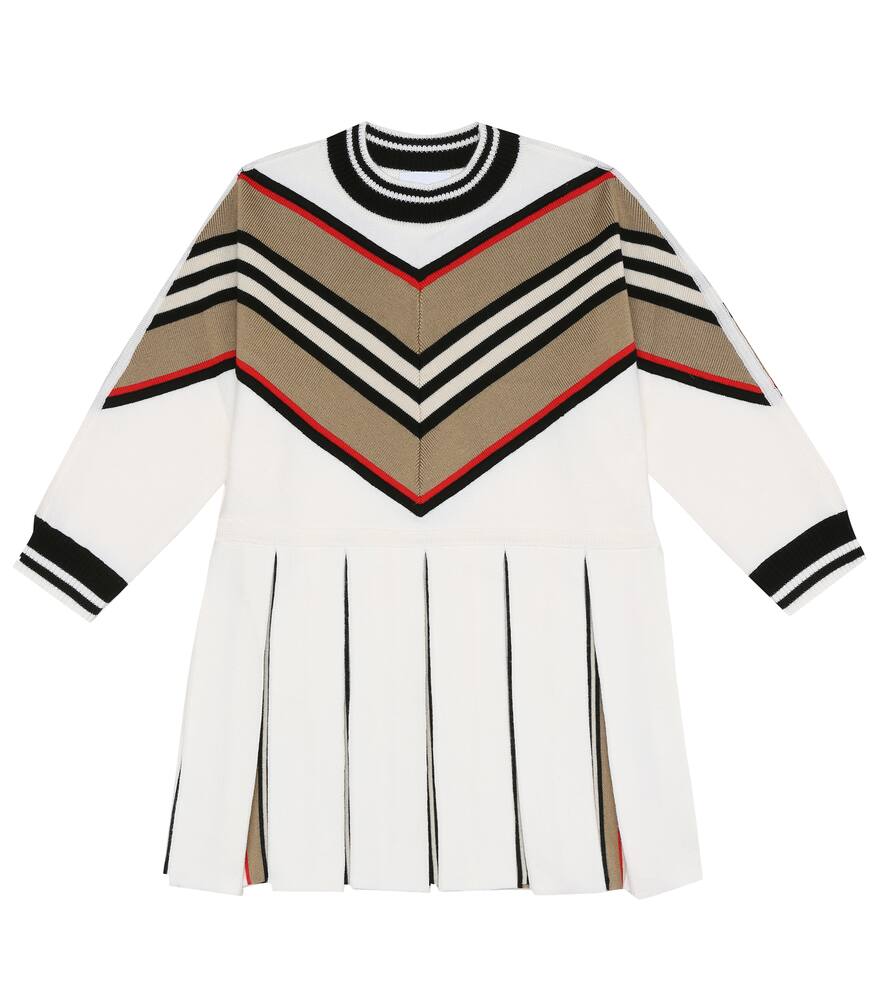 Click to view more detailed imagery on our partner's website Burberry Kids' Icon Stripe Long Sleeve Wool Blend Sweater Dress In White
