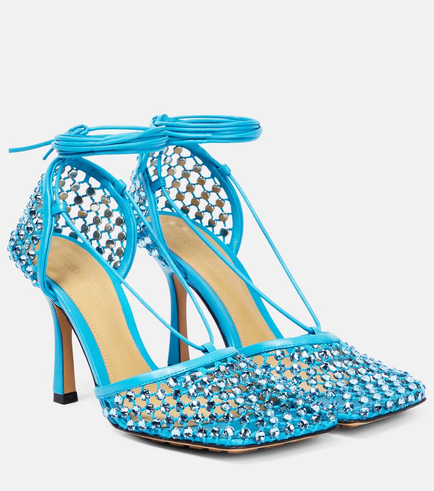 Bottega Veneta Sparkle Stretch Embellished Sandals In Pool