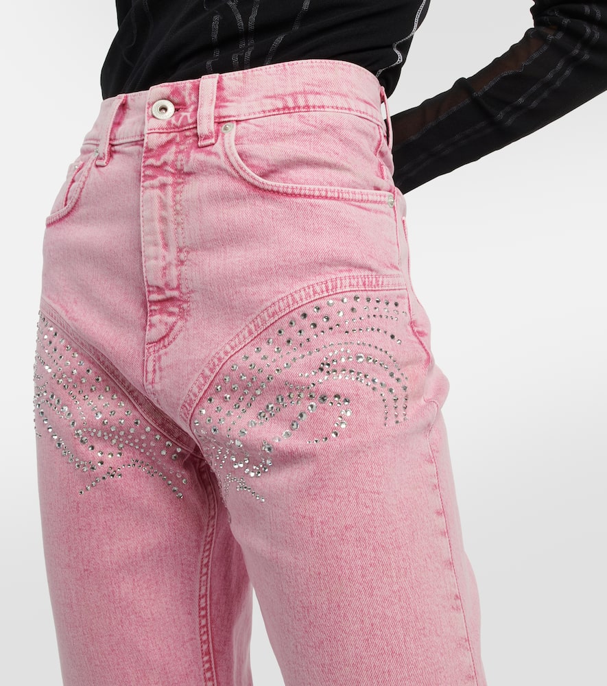 Shop Y/project Crystal-embellished Wide-leg Jeans In Pink