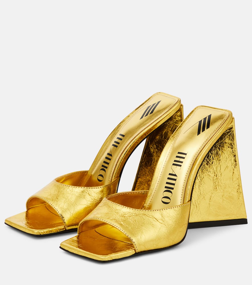 Shop Attico Devon Laminated Leather Mules In Gold