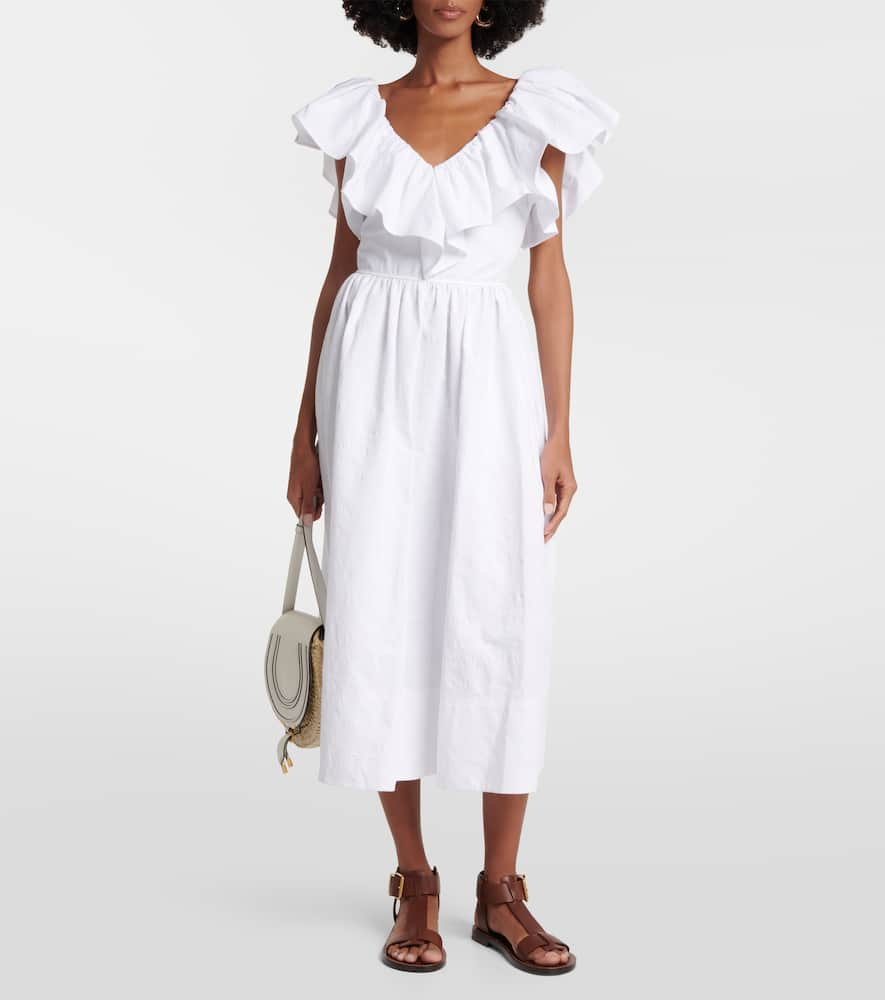 Shop Chloé Ruffle-trimmed Cotton Midi Dress In White