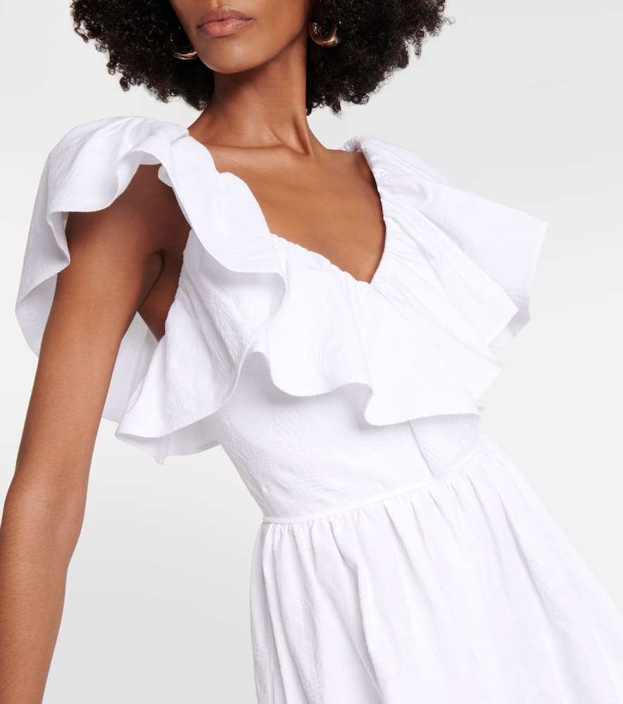 Shop Chloé Ruffle-trimmed Cotton Midi Dress In White