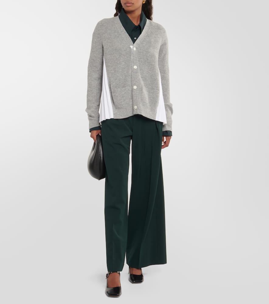 Sacai Grey & White Pleated Back Cardigan In Grey