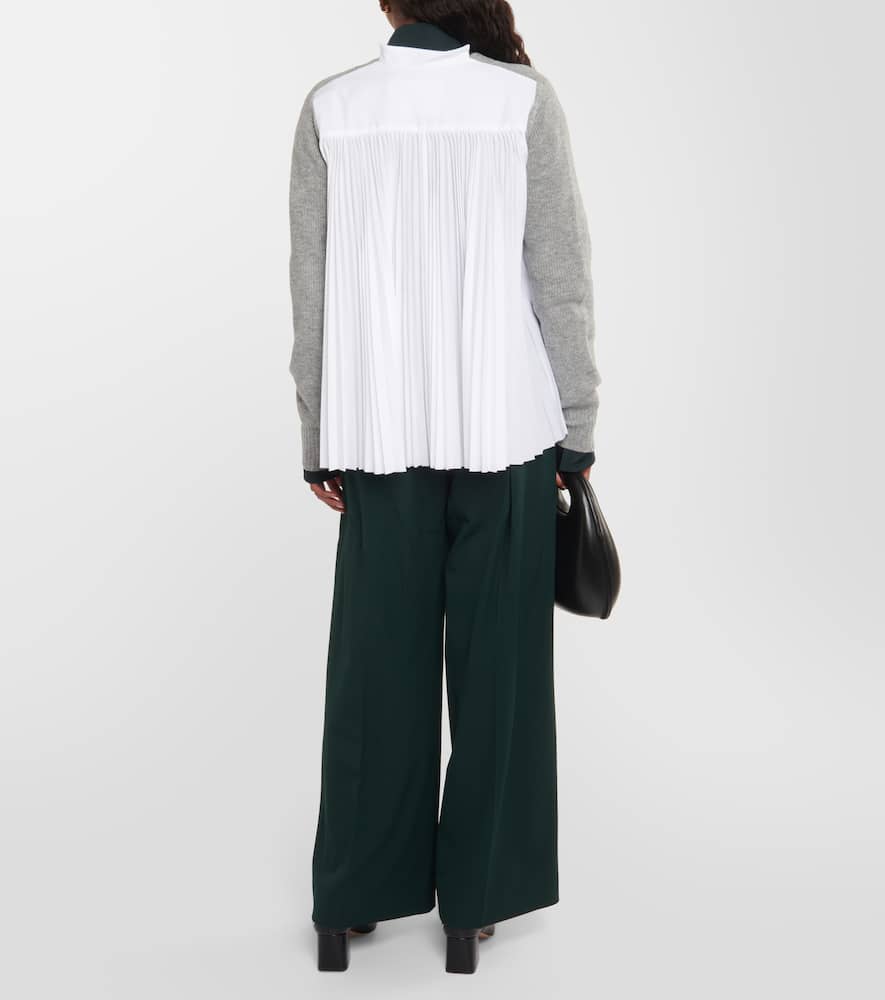 Sacai Grey & White Pleated Back Cardigan In Grey