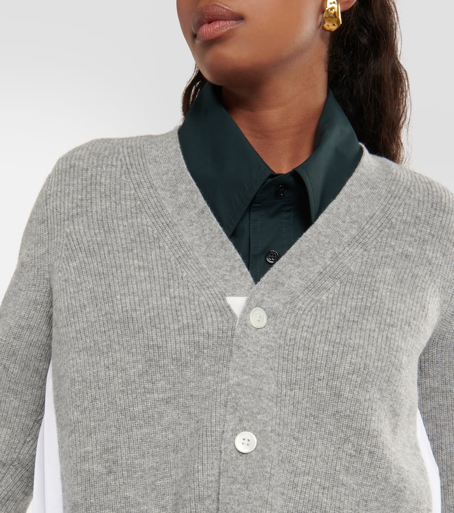Sacai Grey & White Pleated Back Cardigan In Grey