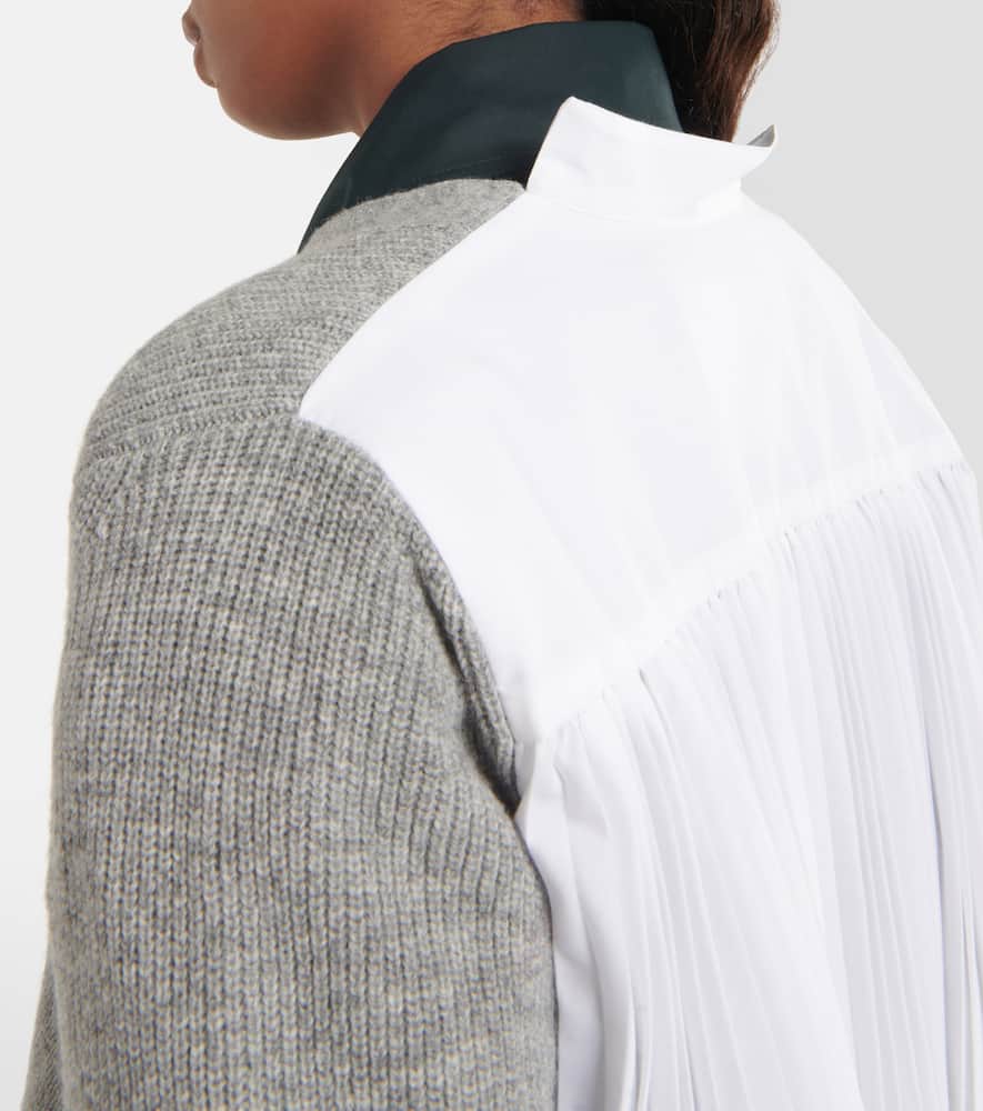 Sacai Grey & White Pleated Back Cardigan In Grey