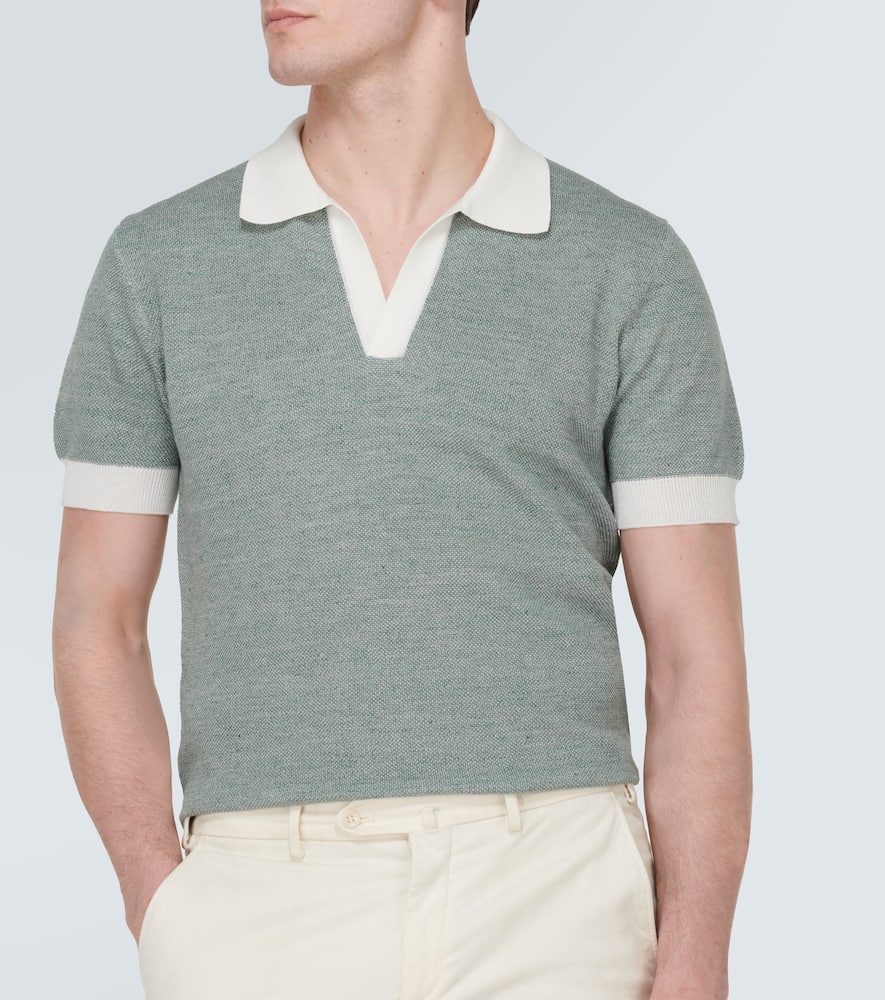 Shop Thom Sweeney Cotton And Linen Polo Shirt In Green