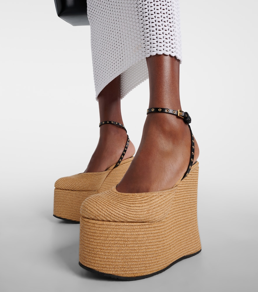 Alaïa La Leather-Trimmed Paper Straw Wedges