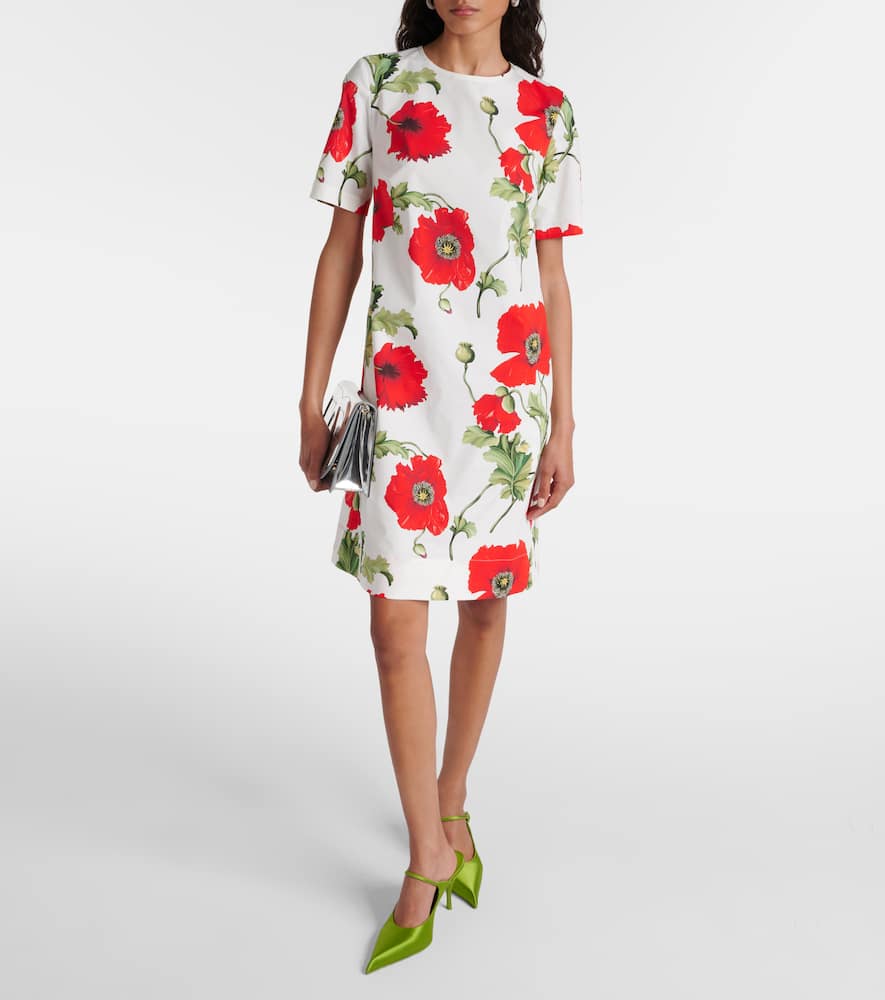 Shop Oscar De La Renta Floral Cotton-blend Minidress In Multicoloured