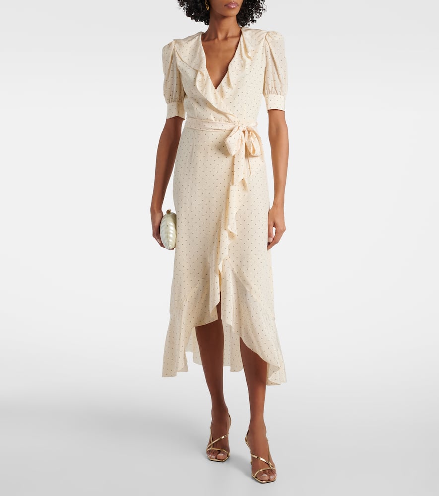ALESSANDRA RICH POLKA DOT SILK WRAP DRESS