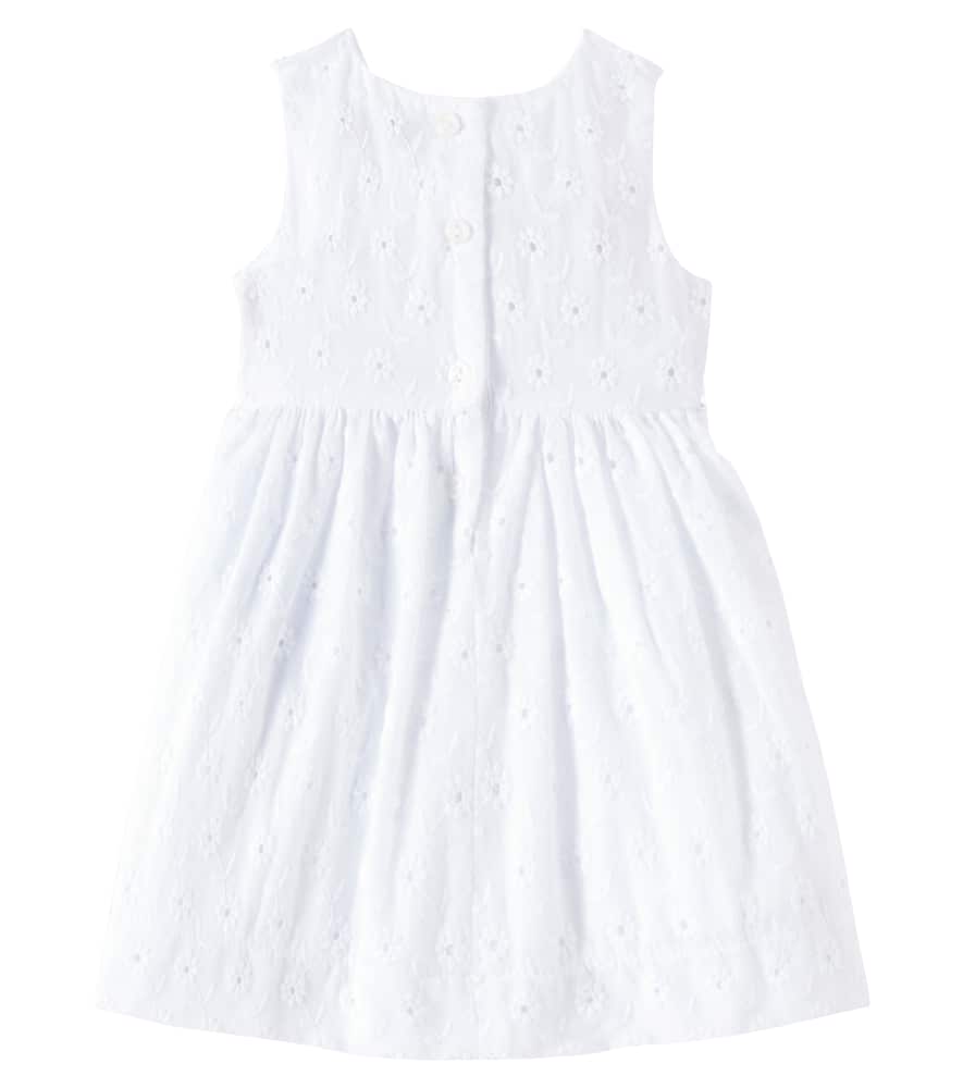 Monnalisa Baby Embroidered Bow-detail Cotton Dress In Bianco+rosso