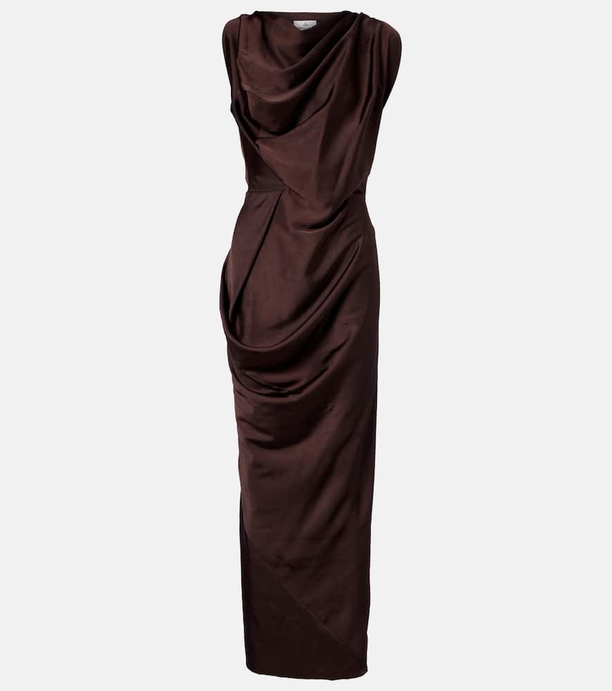 Vivienne Westwood Long Fond Draped Satin Gown In Brown