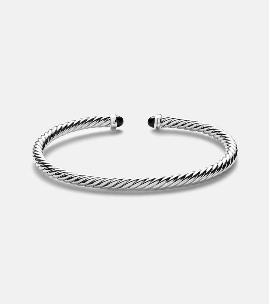 David Yurman 14kt Yellow Gold And Sterling Silver Cable Classics Onyx Bracelet In Silver