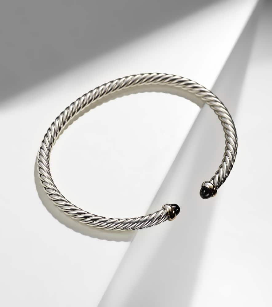 David Yurman 14kt Yellow Gold And Sterling Silver Cable Classics Onyx Bracelet In Silver