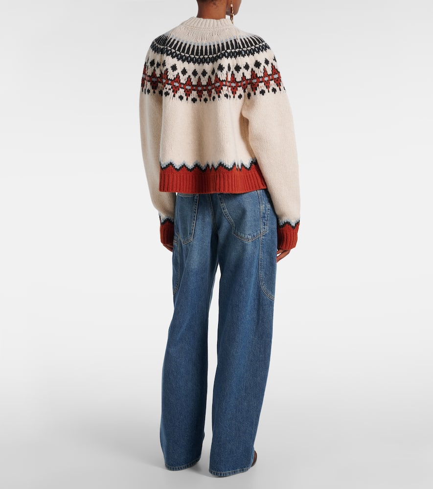 Alanui Wool Crewneck Sweater With Geometric Detail In Neutral
