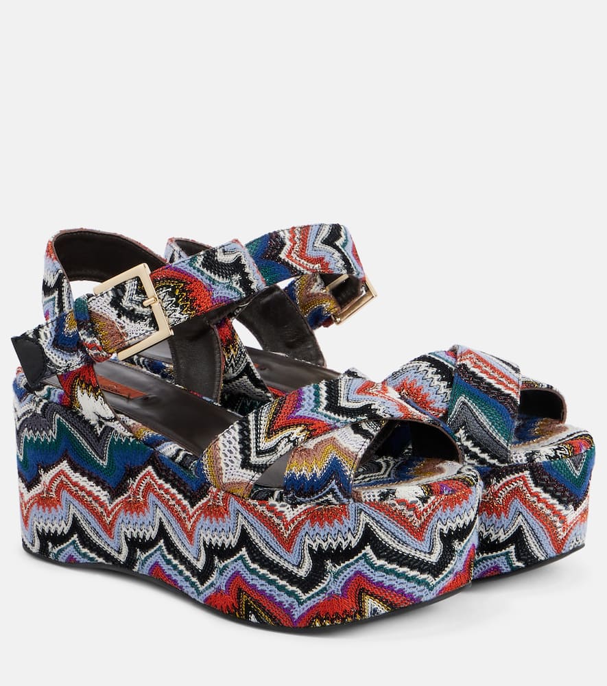 Missoni Julia经久不衰的金属丝面料厚底凉鞋 In Blue