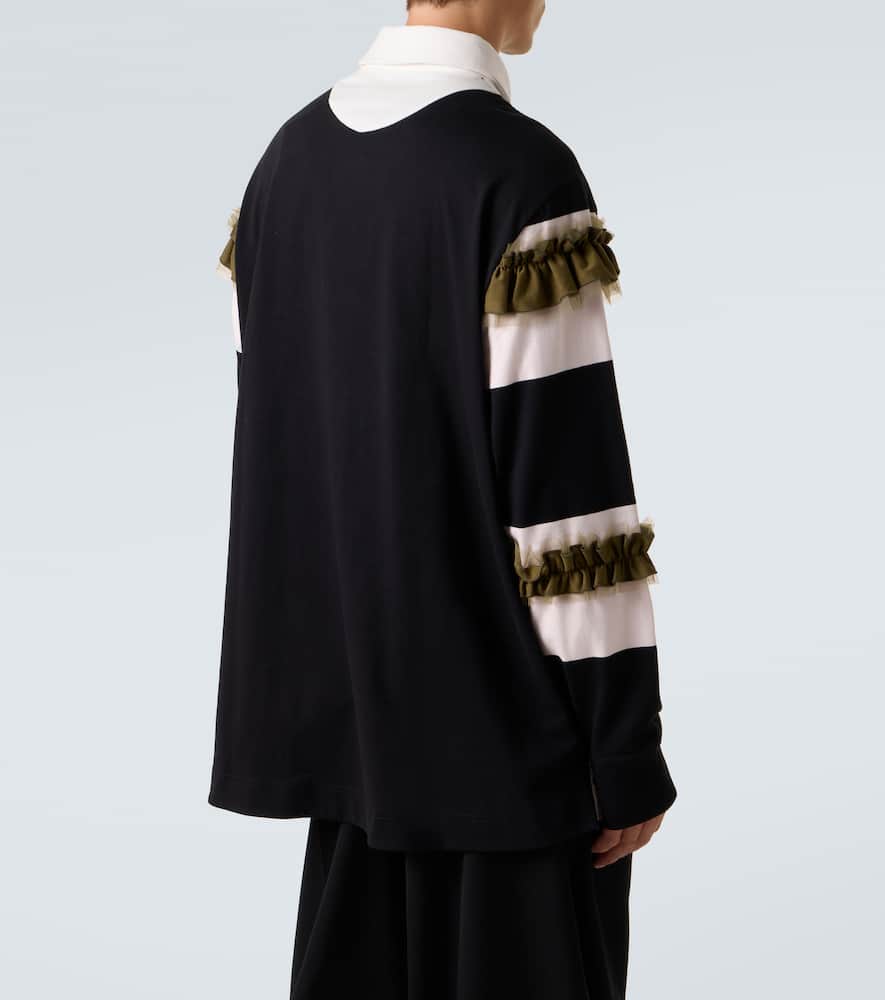 Simone Rocha Ruffled Striped Cotton Polo Shirt In Black