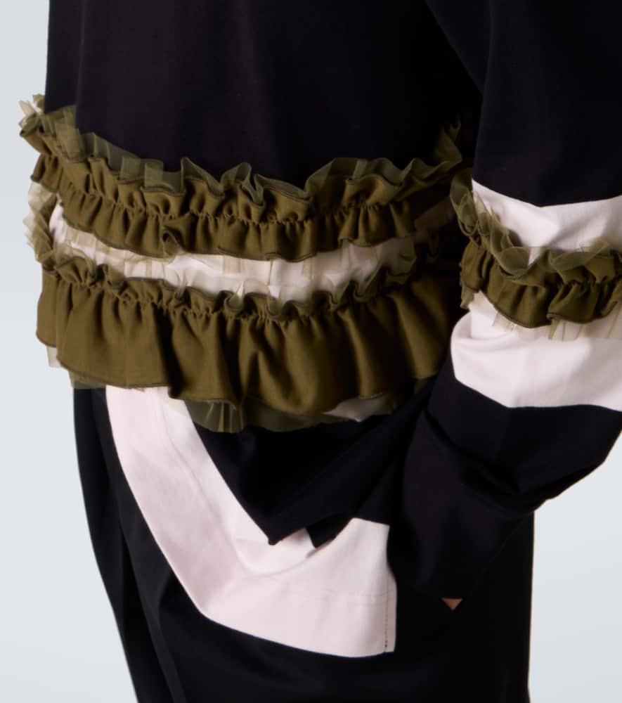 Simone Rocha Ruffled Striped Cotton Polo Shirt In Black