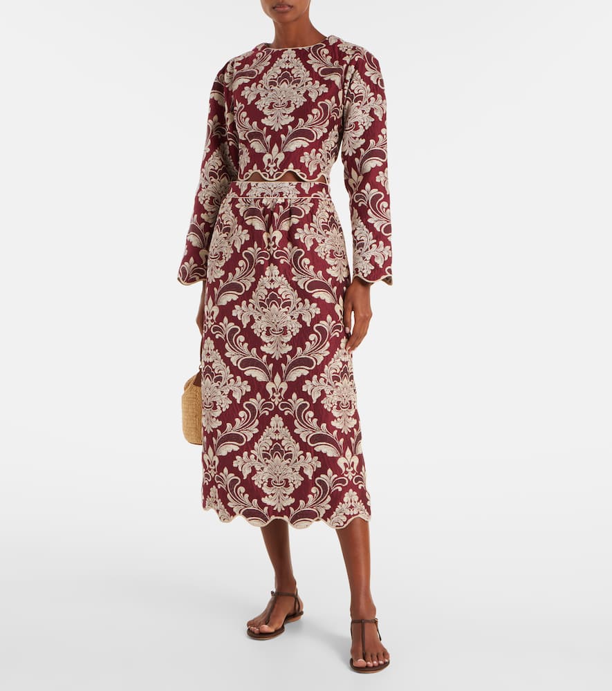 Farm Rio Floral Jacquard Midi Skirt In Multi