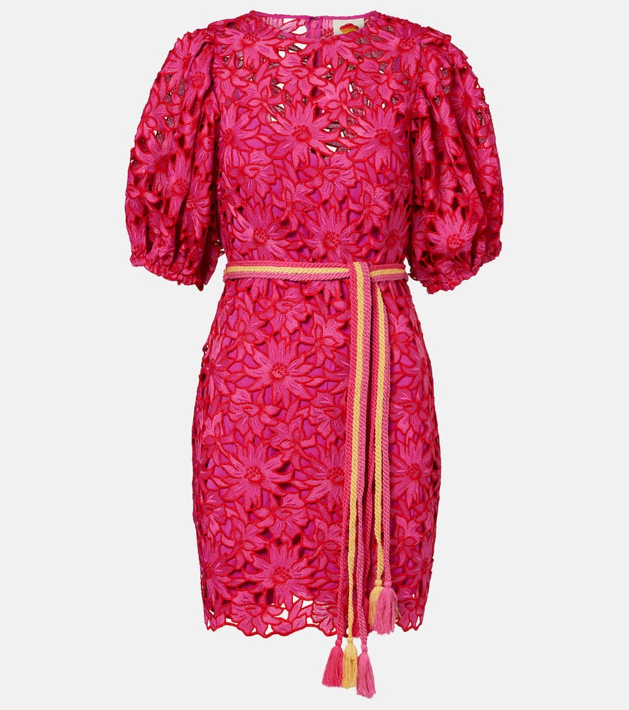 Farm Rio Belted Lace Midi Dress In Pink