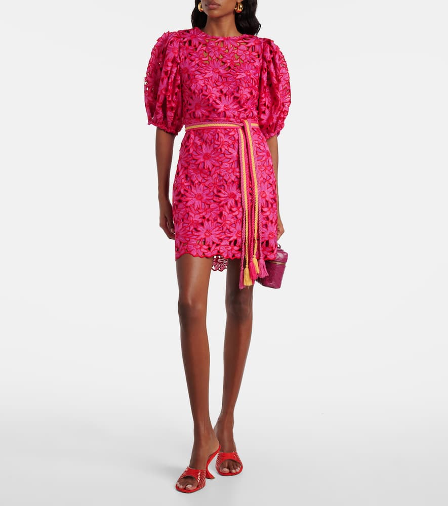 Farm Rio Belted Lace Midi Dress In Pink