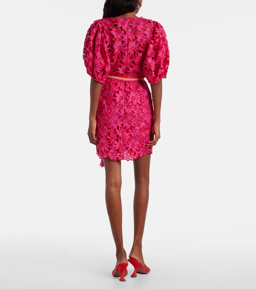 Farm Rio Belted Lace Midi Dress In Pink