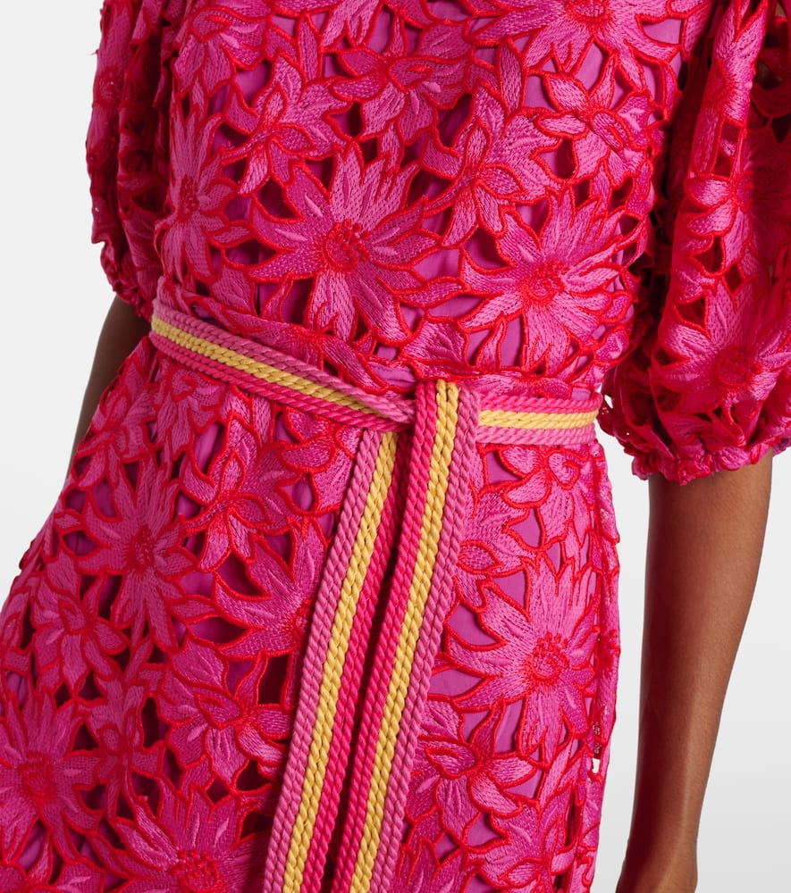 Farm Rio Belted Lace Midi Dress In Pink